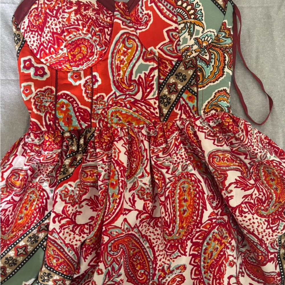 Paisley Print Strapless Dress
